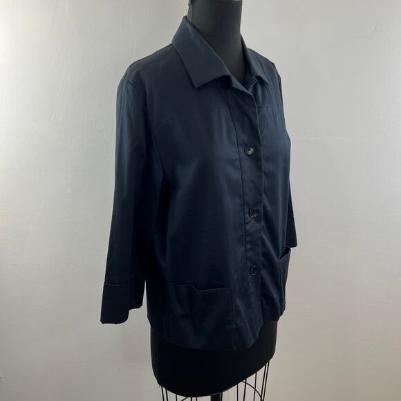 PHILIPPE ADEC Button Down Jacket Navy Long Sleeve Pockets Collared Size 10 - Picture 4 of 9
